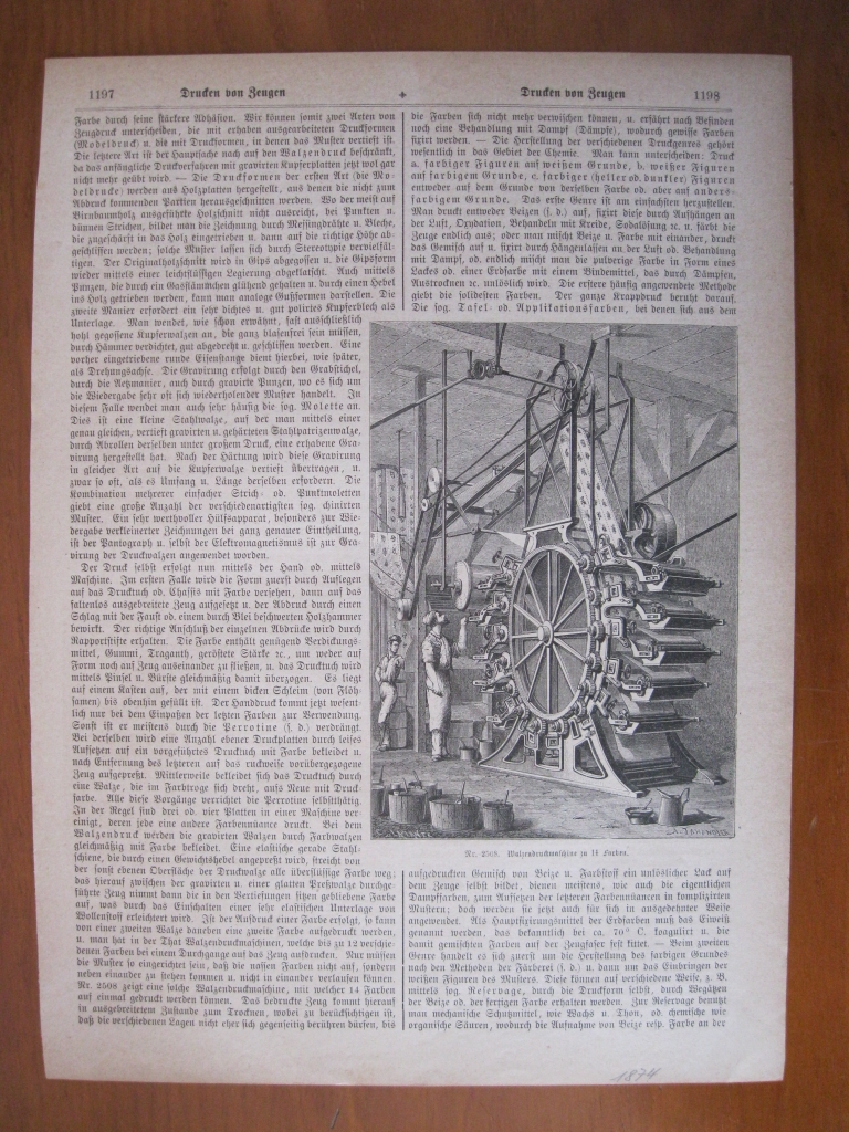 Máquina alemana de impresión de rodillos, 1874